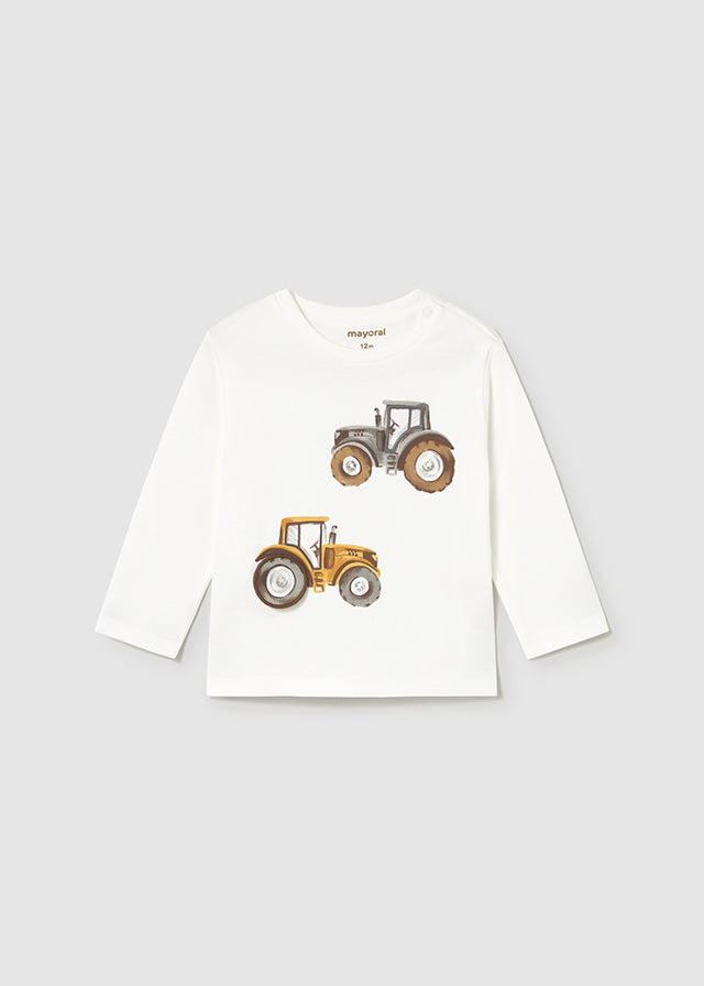 Long sleeve t shirt with a tractor motif on the front