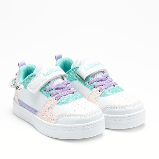 white trainer, with glitter design