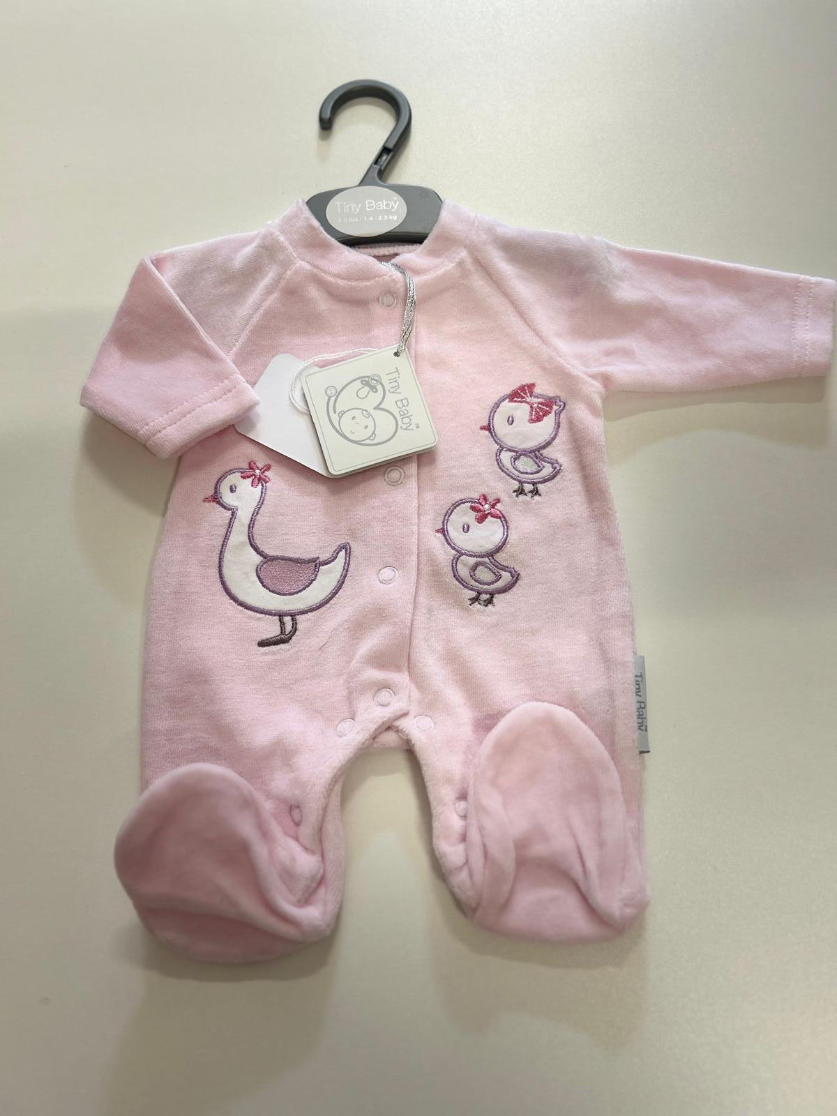 Premature velour pink sleepsuit