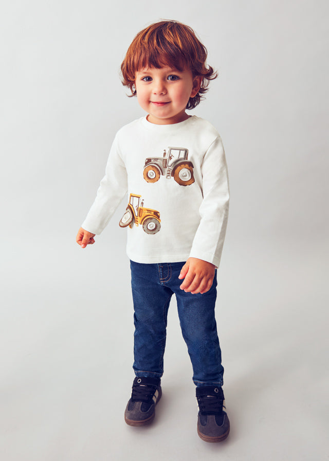 Long sleeve t shirt with a tractor motif on the front