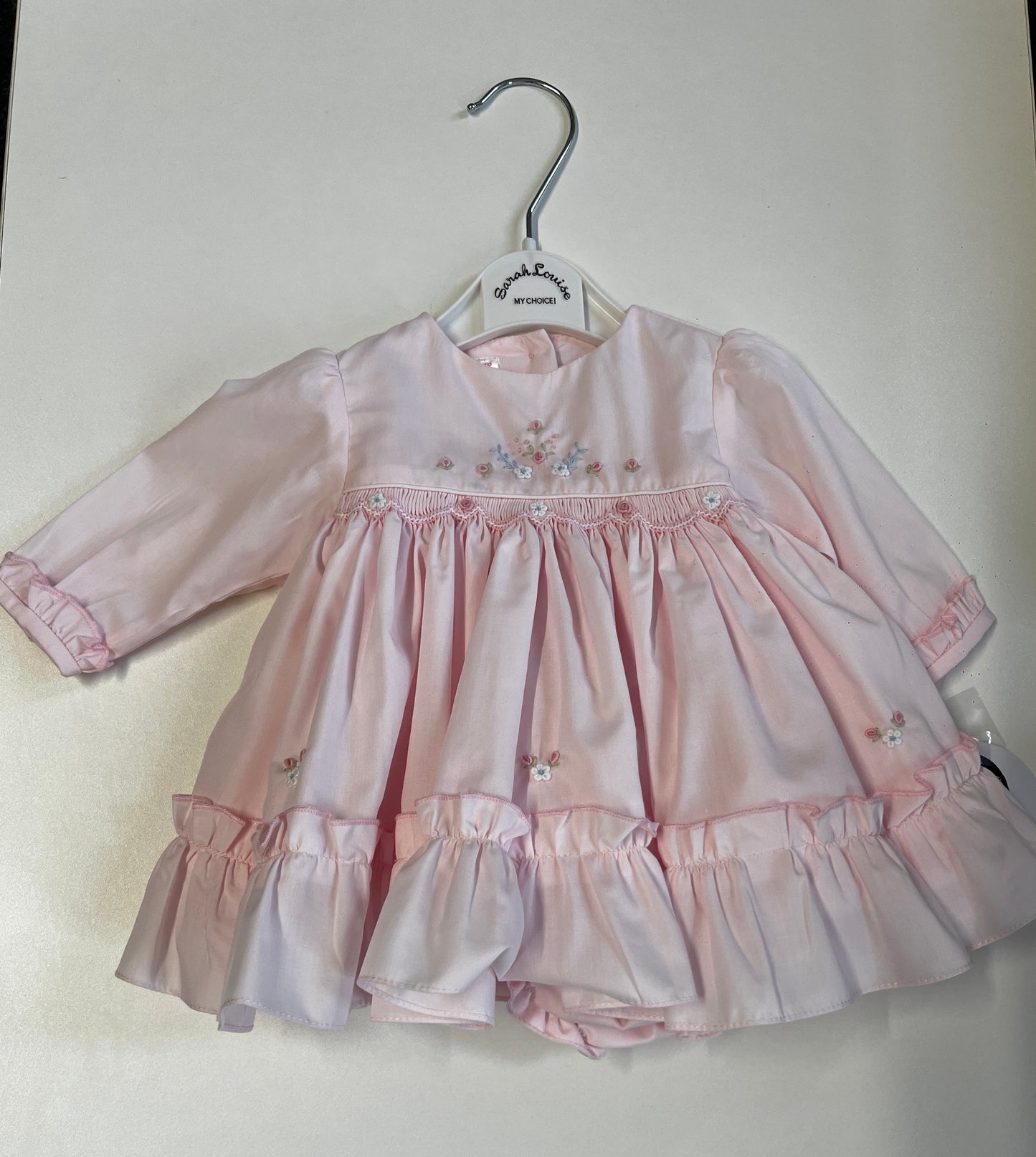 Sarah Louise pink baby dress and pant set