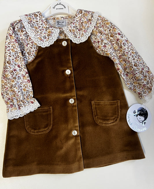 Sarah Louise 2 piece brown velvet pinafore and blouse
